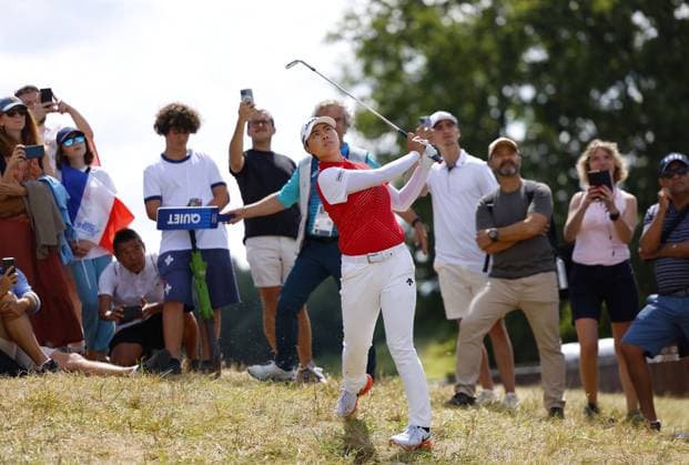 Paris Olympics: Golf Japan s Yuka Saso plays a shot on the third hole during the first round of the women s golf event at the Paris Olympics on Aug. 7, 2024, at Le Golf National in Saint-Quentin-en-Yvelines, France.  A14AA0003255892P