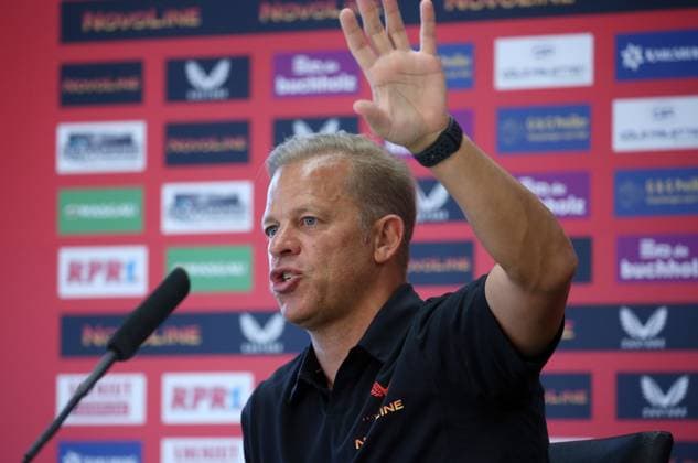 07 08 2024, Football, 2 Bundesliga, FC Kaiserslautern Press Conference, Season 2024 25, Markus Anfang Trainer FC Kaiserslautern ,Fritz Walter Stadion, Kaiserslautern, Germany, zmdz, DFB DFL regulations prohibit any use of photographs as image sequences and or quasi video FC Kaiserslautern Press Conference