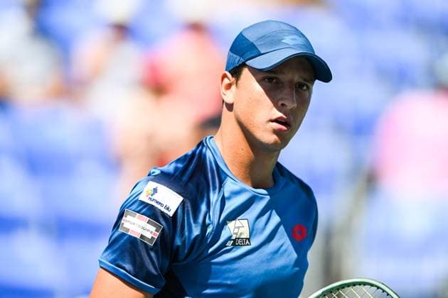 MONTREAL, QC - AUGUST 07: Look on Luciano Darderi (ITA) during a first round match at ATP, Tennis Herren National Bank Open on August 07, 2024 at IGA Stadium in Montreal, QC (Photo by David Kirouac Icon Sportswire) TENNIS: AUG 07 National Bank Open EDITORIAL USE ONLY Icon240807009
