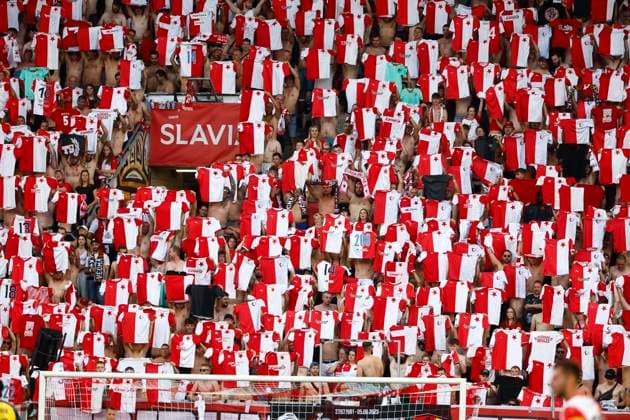 Slavia Prague v Union SG - UEFA Champions League PRAGUE, BELGIUM : fans of Slavia pictured during the UEFA Champions League Third qualifying round 1st leg match between Salvia Prague and Union SG on August 7, 2024 in Prague, Belgium, 07 08 2024 Prague Belgium  Copyright: xJanxDexMeuleneirx