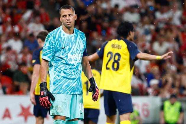 Slavia Prague v Union SG - UEFA Champions League PRAGUE, BELGIUM : Moris Anthony goalkeeper of Royale Union Saint-Gilloise looks dejected pictured during the UEFA Champions League Third qualifying round 1st leg match between Salvia Prague and Union SG on August 7, 2024 in Prague, Belgium, 07 08 2024 Prague Belgium  Copyright: xJanxDexMeuleneirx