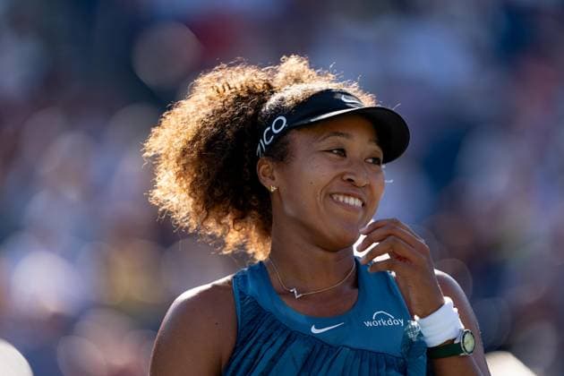 TORONTO, ON - AUGUST 07: Naomi Osaka of Japan reacts during her first round match of the National Bank Open, part of the WTA, Tennis Damen Tour, at Sobeys Stadium on August 7, 2024 in Toronto, Canada. (Photo by Julian Avram Icon Sportswire) TENNIS: AUG 07 National Bank Open EDITORIAL USE ONLY Icon2408070360