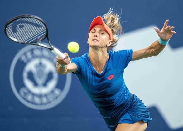 August 6, 2024, Toronto, On, Canada: Lesia Tsurenko of Ukraine hits a forehand to Bianca Andreescu of Canada at the National Bank Open in Toronto on Tuesday August 6, 2024. Canada News - August 6, 2024  - ZUMAc35_ 20240806_zaf_c35_213 Copyright: xFrankxGunnx