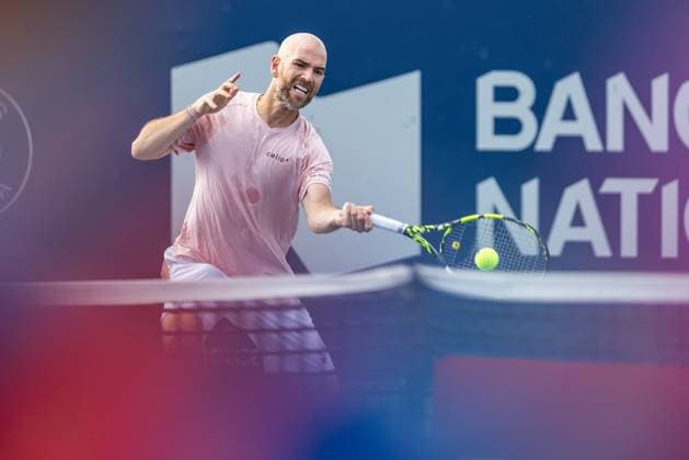 August 7, 2024, Montreal, Quebec, Canada: ADRIAN MANNARINO from France returning ball in the first set against Arthur Rinderknech from Francein first round of Canadian Open at IGA Stadium in Montreal, Quebec, Canada Montreal Canada - ZUMAl189 20240807_zsp_l189_049 Copyright: xYannickxLegarex