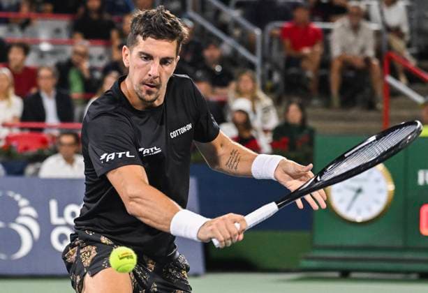 August 7, 2024, Montreal, Pq, Canada: Thanasi Kokkinakis of Australia plays a shot to Gael Monfils of France during their first round match at the National Bank Open tennis tournament in Montreal, Wednesday, August 7, 2024. Gael Monfils, Thanasi Kokkinakis,  - ZUMAc35_ 20240807_zaf_c35_283 Copyright: xGrahamxHughesx