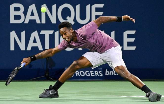 August 7, 2024, Montreal, Pq, Canada: Gael Monfils of France lunges for the ball during his first round match against Thanasi Kokkinakis of Australia at the National Bank Open tennis tournament in Montreal, Wednesday, August 7, 2024. Gael Monfils, Thanasi Kokkinakis,  - ZUMAc35_ 20240807_zaf_c35_286 Copyright: xGrahamxHughesx