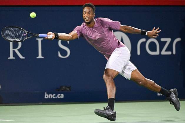 August 7, 2024, Montreal, Pq, Canada: Gael Monfils of France stretches for the ball during his first round match against Thanasi Kokkinakis of Australia at the National Bank Open tennis tournament in Montreal, Wednesday, August 7, 2024. Gael Monfils, Thanasi Kokkinakis,  - ZUMAc35_ 20240807_zaf_c35_287 Copyright: xGrahamxHughesx