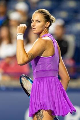 TORONTO, ON - AUGUST 07: Karolina PliÅ¡kova of Czechia celebrates after winning a point during her first round match of the National Bank Open, part of the WTA, Tennis Damen Tour, at Sobeys Stadium on August 7, 2024 in Toronto, Canada. (Photo by Julian Avram Icon Sportswire) TENNIS: AUG 07 National Bank Open EDITORIAL USE ONLY Icon2408070482