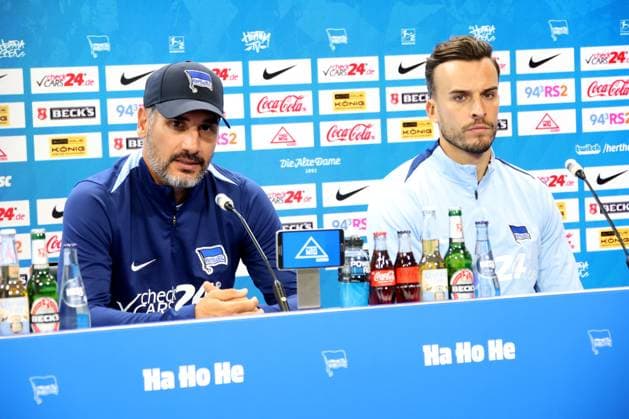 DEU, DFL, 2 FBL, Hertha BSC PK, 08 08 2024, Hertha Geschaeftsstelle, Berlin, DEU, DFL, 2 FBL, Hertha BSC PK, im Bild Cheftrainer Cristian Fiel Hertha BSC Berlin , Haris Tabakovic Hertha BSC Berlin 25 DFL regulations prohibit any use of Photographs as image sequences and or quasi video Foto Juergen Engler nordphoto GmbH nordphotoxGmbHx xEngler nph00076