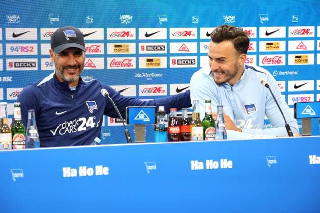 DEU, DFL, 2 FBL, Hertha BSC PK, 08 08 2024, Hertha Geschaeftsstelle, Berlin, DEU, DFL, 2 FBL, Hertha BSC PK, im Bild Cheftrainer Cristian Fiel Hertha BSC Berlin , Haris Tabakovic Hertha BSC Berlin 25 DFL regulations prohibit any use of Photographs as image sequences and or quasi video Foto Juergen Engler nordphoto GmbH nordphotoxGmbHx xEngler nph00076