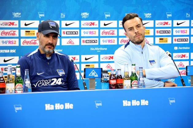 DEU, DFL, 2 FBL, Hertha BSC PK, 08 08 2024, Hertha Geschaeftsstelle, Berlin, DEU, DFL, 2 FBL, Hertha BSC PK, im Bild Cheftrainer Cristian Fiel Hertha BSC Berlin , Haris Tabakovic Hertha BSC Berlin 25 DFL regulations prohibit any use of Photographs as image sequences and or quasi video Foto Juergen Engler nordphoto GmbH nordphotoxGmbHx xEngler nph00076