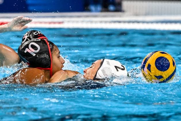 Chiara Tabani of Italy during the Water polo, Wasserball women match between team Italy (white caps) and team Canada (blue caps) of the Paris 2024 Olympic Games, Olympische Spiele, Olympia, OS at La Defense Arena in Paris (France), August 08, 2024. Giorgio Scala