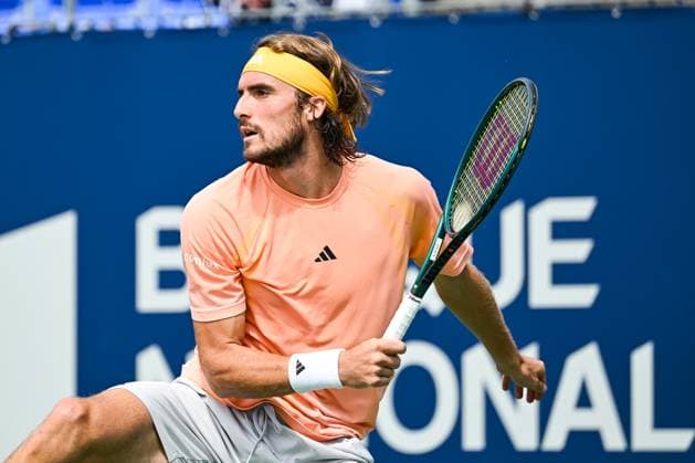 MONTREAL, QC - AUGUST 08: Stefanos Tsitsipas (GRE) tracks the play during a second round match at ATP, Tennis Herren National Bank Open on August 08, 2024 at IGA Stadium in Montreal, QC (Photo by David Kirouac Icon Sportswire) TENNIS: AUG 08 National Bank Open EDITORIAL USE ONLY Icon240808006