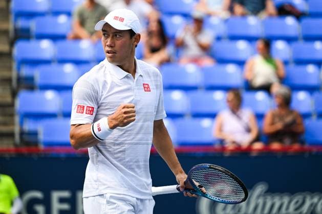 MONTREAL, QC - AUGUST 08: Kei Nishikori (JPN) reacts after scoring a point during a second round match at ATP, Tennis Herren National Bank Open on August 08, 2024 at IGA Stadium in Montreal, QC (Photo by David Kirouac Icon Sportswire) TENNIS: AUG 08 National Bank Open EDITORIAL USE ONLY Icon240808009