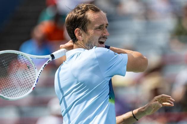 August 8, 2024, Montreal, Quebec, Canada: DANIIL MEDVEDEV yelling after shot in first set against Alejandro Davidovich Fokina from Spain in second round of Canadian Open at IGA Stadium in Montreal, Quebec, Canada Montreal Canada - ZUMAl189 20240808_zsp_l189_017 Copyright: xYannickxLegarex
