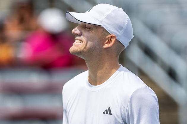 August 8, 2024, Montreal, Quebec, Canada: ALEJANDRO DAVIDOVICH FOKINA from Spain smiling after nice shot in first set against Daniil Medvedev in second round of Canadian Open at IGA Stadium in Montreal, Quebec, Canada Montreal Canada - ZUMAl189 20240808_zsp_l189_016 Copyright: xYannickxLegarex