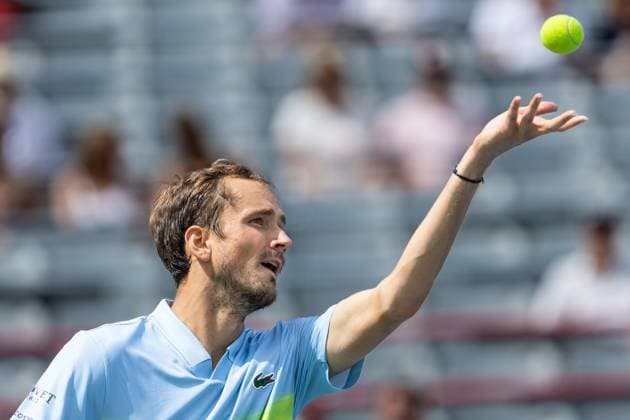 August 8, 2024, Montreal, Quebec, Canada: DANIIL MEDVEDEV serving in first set against ALEJANDRO DAVIDOVICH FOKINA from Spain in second round of Canadian Open at IGA Stadium in Montreal, Quebec, Canada Montreal Canada - ZUMAl189 20240808_zsp_l189_019 Copyright: xYannickxLegarex