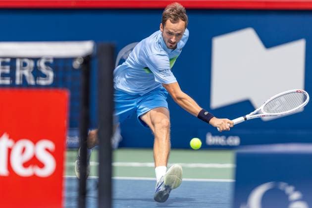 August 8, 2024, Montreal, Quebec, Canada: DANIIL MEDVEDEV returning ball against Alejandro Davidovich Fokina from Spain in second round of Canadian Open at IGA Stadium in Montreal, Quebec, Canada Montreal Canada - ZUMAl189 20240808_zsp_l189_020 Copyright: xYannickxLegarex