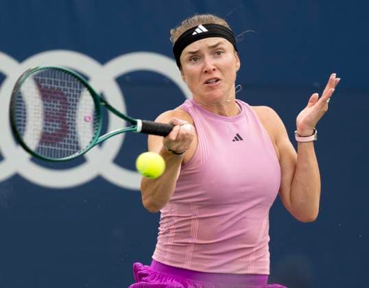 August 8, 2024, Toronto, On, Canada: Elina Svitolina of Ukraine hits a forehand to Marta Kostyuk of Ukraine at the National Bank Open tennis tournament in Toronto on Thursday Aug.8, 2024. Canada News - August 8, 2024  - ZUMAc35_ 20240808_zaf_c35_066 Copyright: xFrankxGunnx