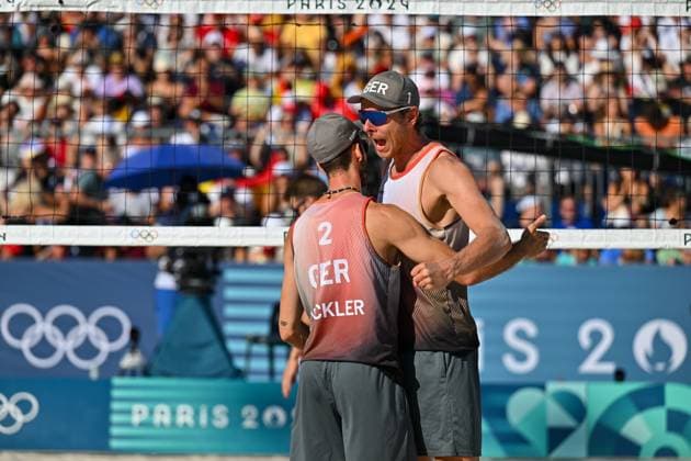 Olympic Games Beach Volleyball Paris 08 08 2024 Semi-finals, Men, GER NOR, Nils Ehlers 1, GER , Clemens Wickler 2, GER , Copyright: xBEAUTIFULxSPORTS TomxBlochx