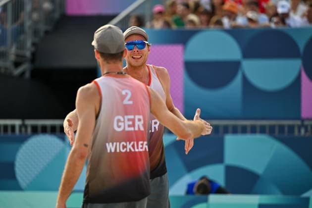 Olympic Games Beach Volleyball Paris 08 08 2024 Semi-finals, Men, GER NOR, Nils Ehlers 1, GER , Clemens Wickler 2, GER , Copyright: xBEAUTIFULxSPORTS TomxBlochx