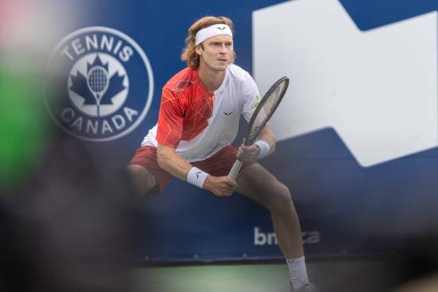August 8, 2024, Montreal, Quebec, Canada: ANDREY RUBLEV waiting service in first set against Tomas Martin Etcheverry from Argentina in second round of Canadian Open at IGA Stadium in Montreal, Quebec, Canada Montreal Canada - ZUMAl189 20240808_zsp_l189_030 Copyright: xYannickxLegarex