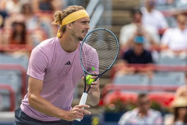 August 8, 2024, Montreal, Quebec, Canada: ANDREY RUBLEV just before serving in first set against Tomas Martin Etcheverry from Argentina in second round of Canadian Open at IGA Stadium in Montreal, Quebec, Canada Montreal Canada - ZUMAl189 20240808_zsp_l189_038 Copyright: xYannickxLegarex