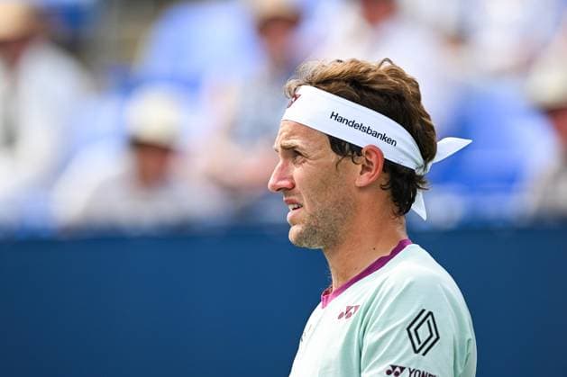 MONTREAL, QC - AUGUST 08: Look on Casper Ruud (NOR) during a second round match at ATP, Tennis Herren National Bank Open on August 08, 2024 at IGA Stadium in Montreal, QC (Photo by David Kirouac Icon Sportswire) TENNIS: AUG 08 National Bank Open EDITORIAL USE ONLY Icon240808043