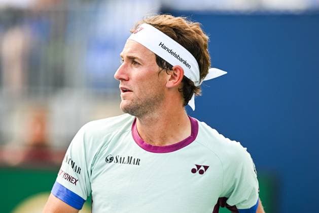 MONTREAL, QC - AUGUST 08: Look on Casper Ruud (NOR) during a second round match at ATP, Tennis Herren National Bank Open on August 08, 2024 at IGA Stadium in Montreal, QC (Photo by David Kirouac Icon Sportswire) TENNIS: AUG 08 National Bank Open EDITORIAL USE ONLY Icon240808044