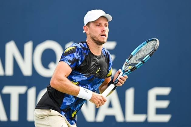 MONTREAL, QC - AUGUST 08: James Duckworth (AUS) tracks his shot during a second round match at ATP, Tennis Herren National Bank Open on August 08, 2024 at IGA Stadium in Montreal, QC (Photo by David Kirouac Icon Sportswire) TENNIS: AUG 08 National Bank Open EDITORIAL USE ONLY Icon240808046
