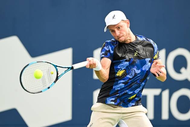 MONTREAL, QC - AUGUST 08: James Duckworth (AUS) returns the ball during a second round match at ATP, Tennis Herren National Bank Open on August 08, 2024 at IGA Stadium in Montreal, QC (Photo by David Kirouac Icon Sportswire) TENNIS: AUG 08 National Bank Open EDITORIAL USE ONLY Icon240808047