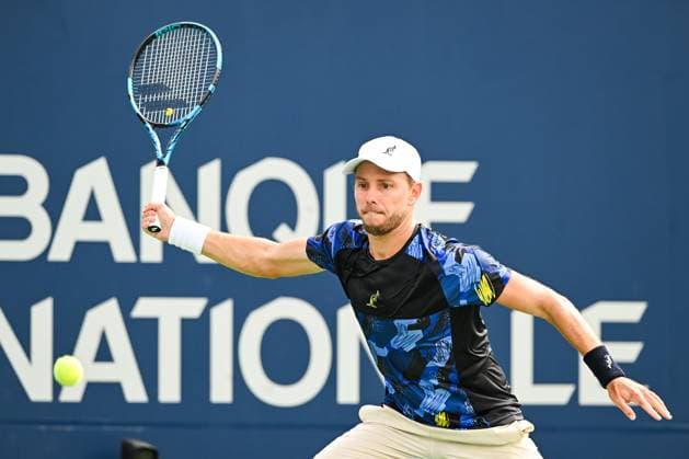 MONTREAL, QC - AUGUST 08: James Duckworth (AUS) returns the ball during a second round match at ATP, Tennis Herren National Bank Open on August 08, 2024 at IGA Stadium in Montreal, QC (Photo by David Kirouac Icon Sportswire) TENNIS: AUG 08 National Bank Open EDITORIAL USE ONLY Icon240808048