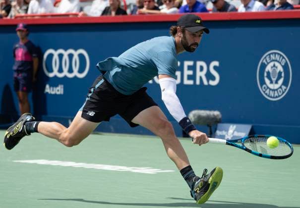 August 8, 2024, Montreal, Pq, Canada: Australia s Jordan Thompson goes after a shot from Germany s Alexander Zverev during their second round match at the National Bank Open tennis Thursday, August 8, 2024 in Montreal. Zverev won the match in straight sets. Jordan Thompson,  - ZUMAc35_ 20240808_zaf_c35_097 Copyright: xRyanxRemiorzx