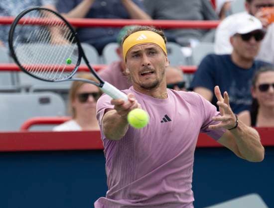 August 8, 2024, Montreal, Pq, Canada: Germany s Alexander Zverev returns a shot to Australia s Jordan Thompson during their second round match at the National Bank Open tennis Thursday, August 8, 2024 in Montreal. Zverev won the match in straight sets. Alexander Zverev,  - ZUMAc35_ 20240808_zaf_c35_103 Copyright: xRyanxRemiorzx