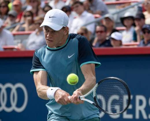 August 8, 2024, Montreal, Pq, Canada: Italy s Jannik Sinner returns a shot to Croatia s Borna Coric during their second round match at the National Bank Open tennis Thursday, August 8, 2024 in Montreal. Sinner won the match in straight sets. Jannik Sinner,  - ZUMAc35_ 20240808_zaf_c35_152 Copyright: xRyanxRemiorzx