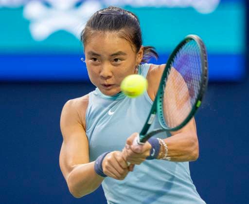 August 8, 2024, Toronto, On, Canada: Yue Yuan of China hits a backhand to Aryna Sabalenka of Belarus at the National Bank Open in Toronto on Thursday, August 8, 2024. Canada News - August 8, 2024  - ZUMAc35_ 20240808_zaf_c35_167 Copyright: xFrankxGunnx