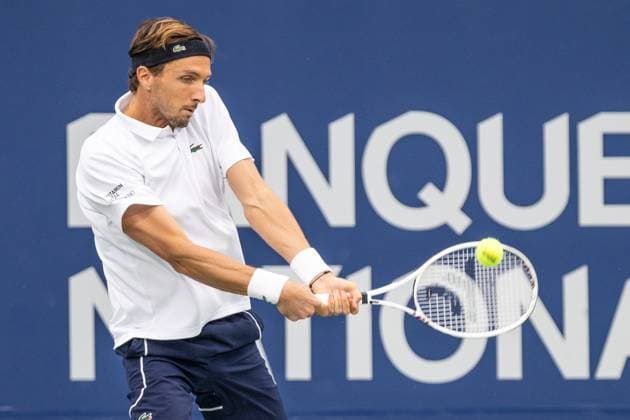 August 8, 2024, Montreal, Quebec, Canada: ARTHUR RINDERKNECH from France returning ball in first set against Flavio Cobolli from Italia in second round of Canadian Open at IGA Stadium in Montreal, Quebec, Canada Montreal Canada - ZUMAl189 20240808_zsp_l189_080 Copyright: xYannickxLegarex