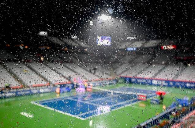 August 8, 2024, Montreal, Pq, Canada: Rain falls on centre court at the National Bank Open tennis tournament in Montreal, Thursday, August 8, 2024. National Bank Tennis,  - ZUMAc35_ 20240808_zaf_c35_181 Copyright: xGrahamxHughesx