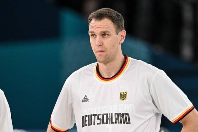 Johannes Voigtmann (Germany) Looks on during the Men™s Basketball semi-final match between France and Germany on Day 13 of the Olympic Games, Olympische Spiele, Olympia, OS Paris 2024 at Bercy Arena on August 8, 2024 in Paris, France.