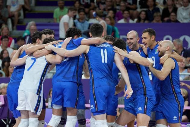 Italy team during Men s Volleyball Bronze Medal Match Italy vs USA at the 2024 Summer Olympics , Friday , August 9 , 2024, in Paris, France.  Copyright: xSpada LaPressex