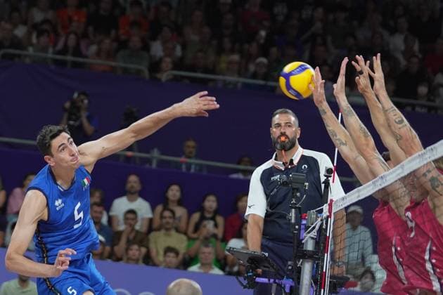 Italy s Alessandro Michieletto during Men s Volleyball Bronze Medal Match Italy vs USA at the 2024 Summer Olympics , Friday , August 9 , 2024, in Paris, France.  Copyright: xSpada LaPressex