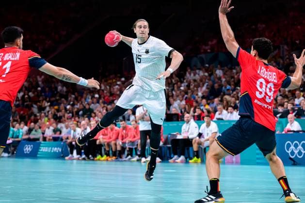 Paris, France Handball Olympic Mens Semi-Final Germany Spain Juri Knorr Germany , Javier Rodriguez Moreno Spain Lille Stade Pierre Mauroy France