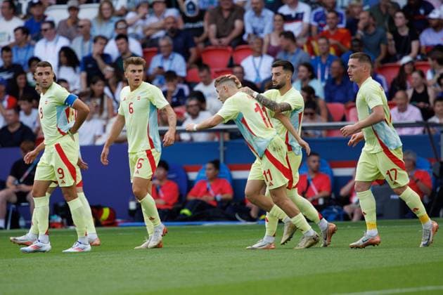 August 9, 2024, Paris, France: FERMIN LOPEZ (11) of Spain celebrates his goal during the menÃ¢â‚¬â ¢s final match of the 2024 Olympic Games, Olympische Spiele, Olympia, OS Football Tournament between France and Spain at the Parc des Princes stadium in Paris, France. Paris France - ZUMAl303 20240809_oly_l303_011 Copyright: xSydneyxLowx
