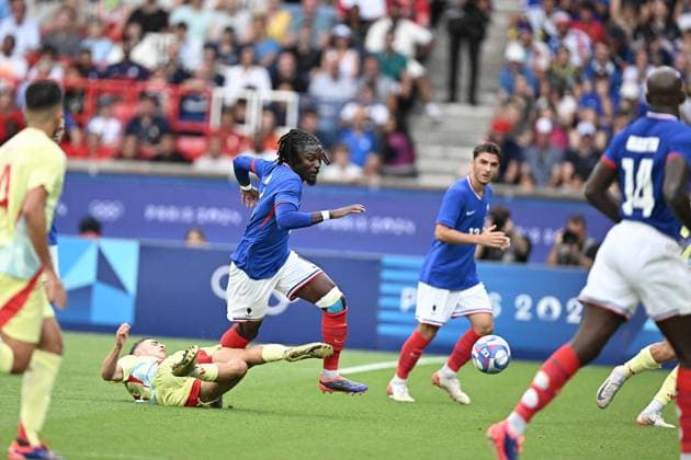 Paris 2024 - Men s Final Football - France v Spain during the Men s Gold Medal match between France and Spain during the Olympic Games, Olympische Spiele, Olympia, OS Paris 2024 at Parc des Princes on August 9, 2024 in Paris, France. Photo by David Niviere ABACAPRESS.COM Paris France  Copyright: xDavidxNiviere ABACAx