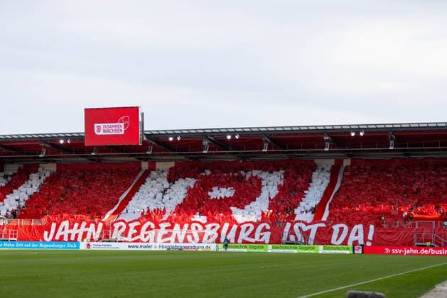 09 08 2024, Football, GER, Season, 2 Liga, Season 2024 2025, SSV Jahn Regensburg SSV Ulm 1846 Football Choreo of Jahn fans before the match DFL REGULATIONS PROHIBIT ANY USE OF PHOTOGRAPHS AS IMAGE SEQUENCES AND OR QUASI VIDEO Regensburg Bayern Germany Jahnstadion Regensburg
