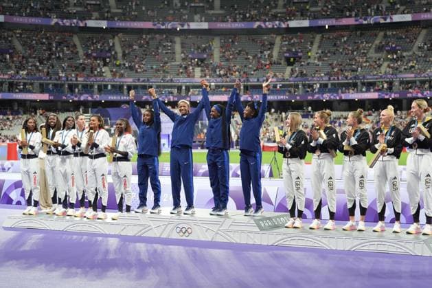 USA win gold in the Women s 4 x 100m Relay, with Great Britain winning silver and Germany getting bronze Paris 2024 Olympic Games, Olympische Spiele, Olympia, OS Day Fourteen, Paris, France - 09 Aug 2024  Copyright: xDavexWinter Shutterstockx 14622994km