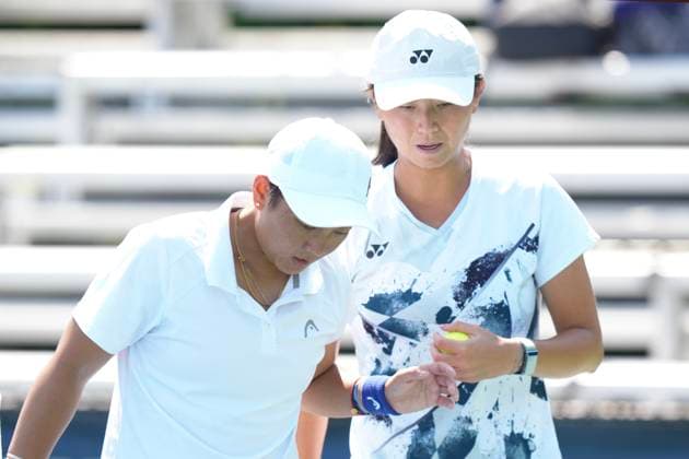August 9, 2024, Toronto, On, CAN: China s Jiang Xinyu (left) talks with her doubles partner, Taiwan s Wu Fang-Hsien as they take on the United States Bethanie Mattek-Sands and Sofia Kenin at the National Bank Open in Toronto on Friday, August 9, 2024. China s Jiang Xinyu; Wu Fang-Hsien  - ZUMAc35_ 20240809_zaf_c35_142 Copyright: xChrisxYoungx