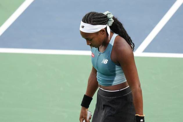 August 9, 2024, Toronto, On, CAN: Coco Gauff of the United States reacts during loss to Diana Shnaider of Russia at the National Bank Open in Toronto on Friday, August 9, 2024. Coco Gauff  - ZUMAc35_ 20240809_zaf_c35_182 Copyright: xChrisxYoungx
