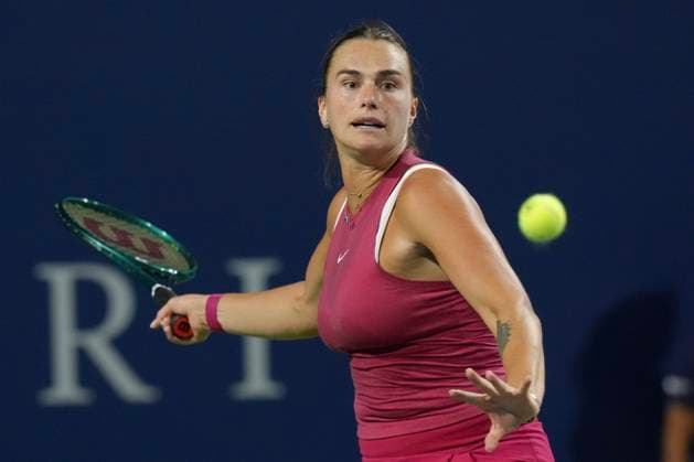 August 9, 2024, Toronto, On, CAN: Aryna Sabalenka of Belarus hits a return to Katie Boulter of Great Britain at the National Bank Open in Toronto on Friday, August 9, 2024. Aryna Sabalenka  - ZUMAc35_ 20240809_zaf_c35_204 Copyright: xChrisxYoungx