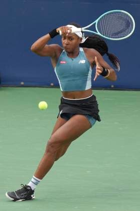 August 9, 2024, Toronto, On, CAN: Coco Gauff of the United States hits a return to Diana Shnaider of Russia at the National Bank Open in Toronto on Friday, August 9, 2024. Coco Gauff  - ZUMAc35_ 20240809_zaf_c35_221 Copyright: xChrisxYoungx